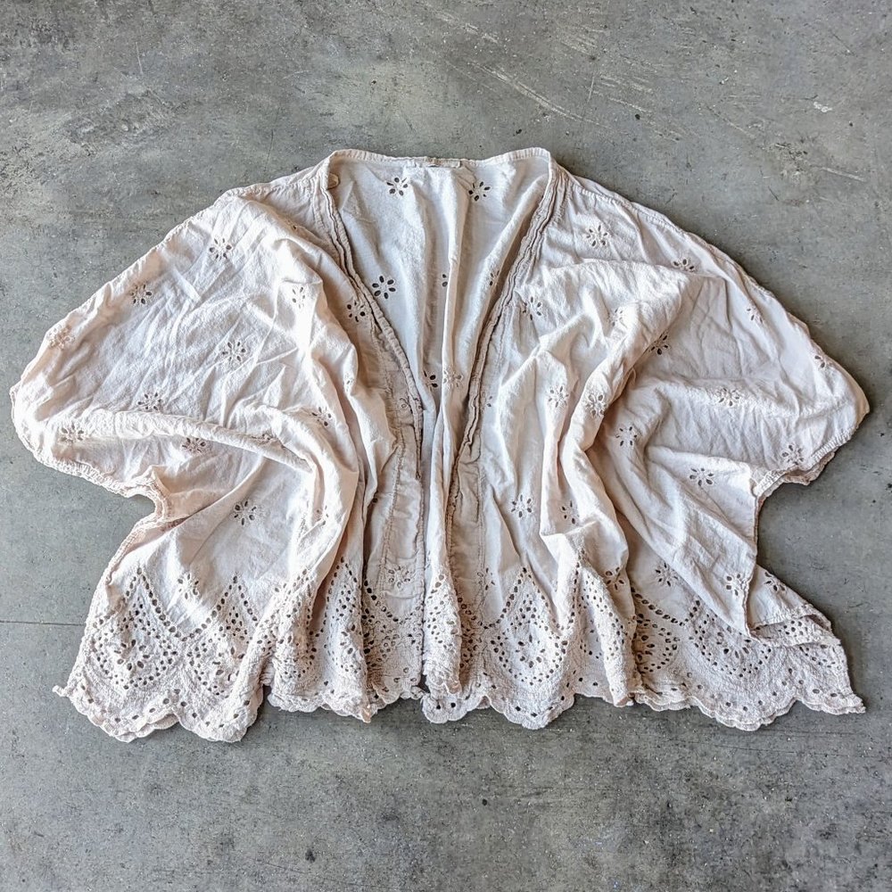 Lara Guidotti Beige Floral Eyelet Embroidered Kimono Cardigan one size - Picture 2 of 10